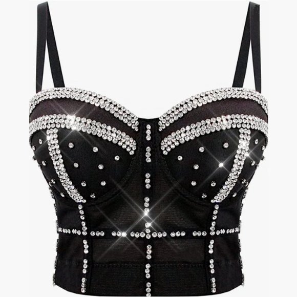 NEW Sparkling Bling Swarovski Crystal Rhinestone Bustier Bra Top + Gift! - Picture 3 of 10